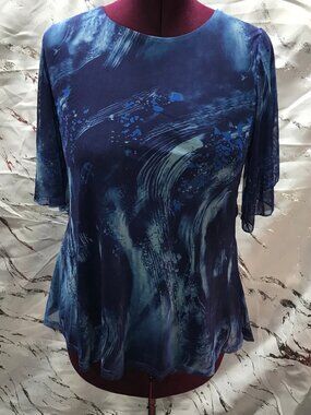 Ninedaily Women's Abstract Print Short Sleeve Double Layer Mesh Tunic Top
